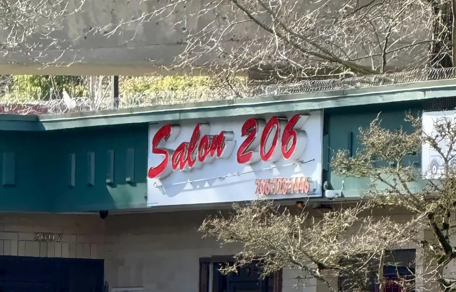 The Salon 206 sign seen from across South McClellan Street