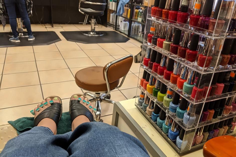 View from the pedicure chair at the back of Salon 206